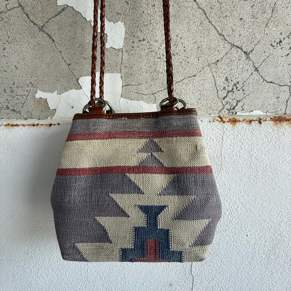 Vtg Southwest Tapestry Purse Aztec Woven Boho Western Shoulder Bag Braided Strap